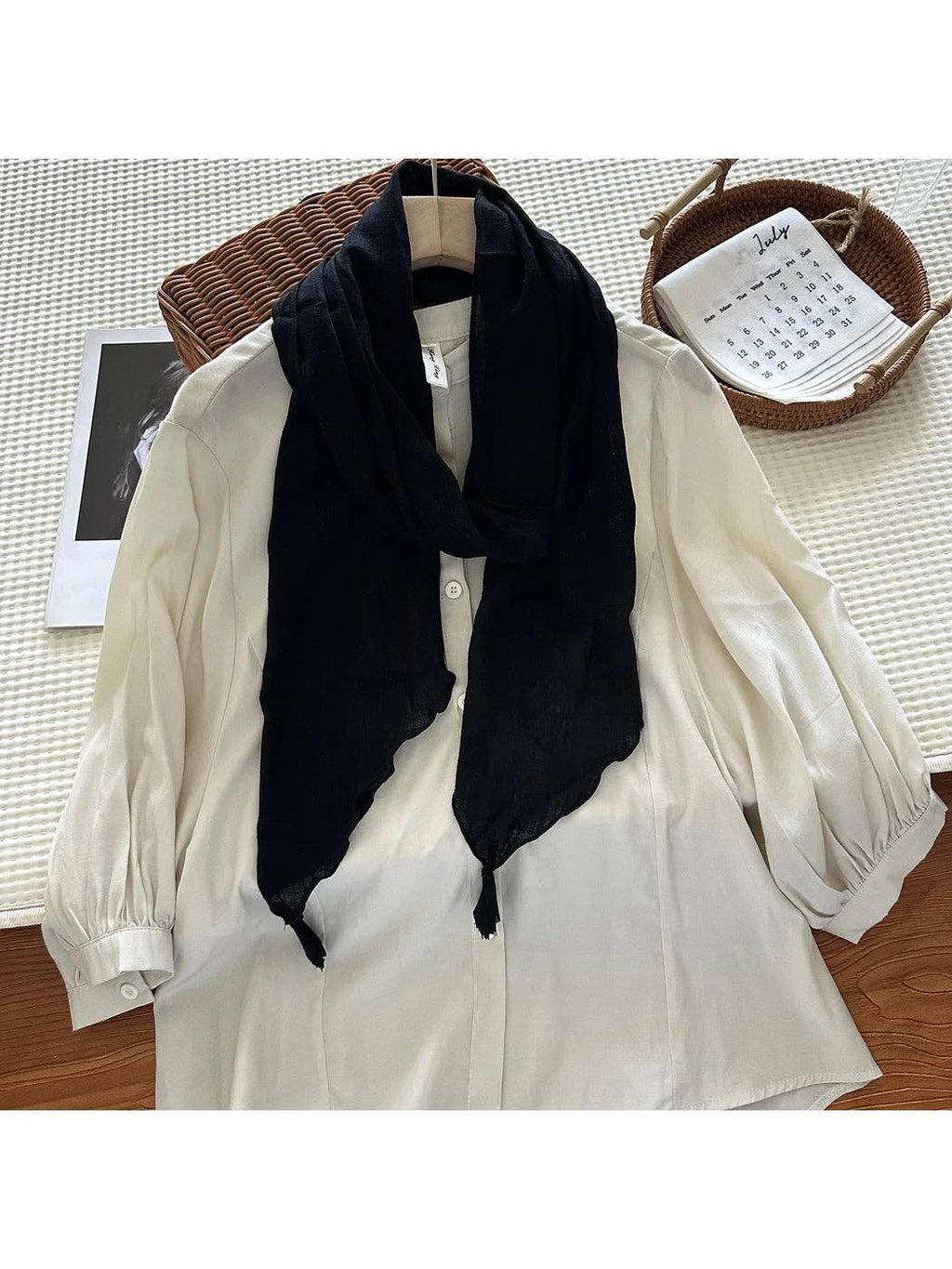 Tassel Crosshatch-Texture Scarf