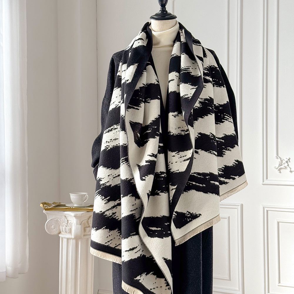 Brushstroke Stripe Fringed Blanket Scarf