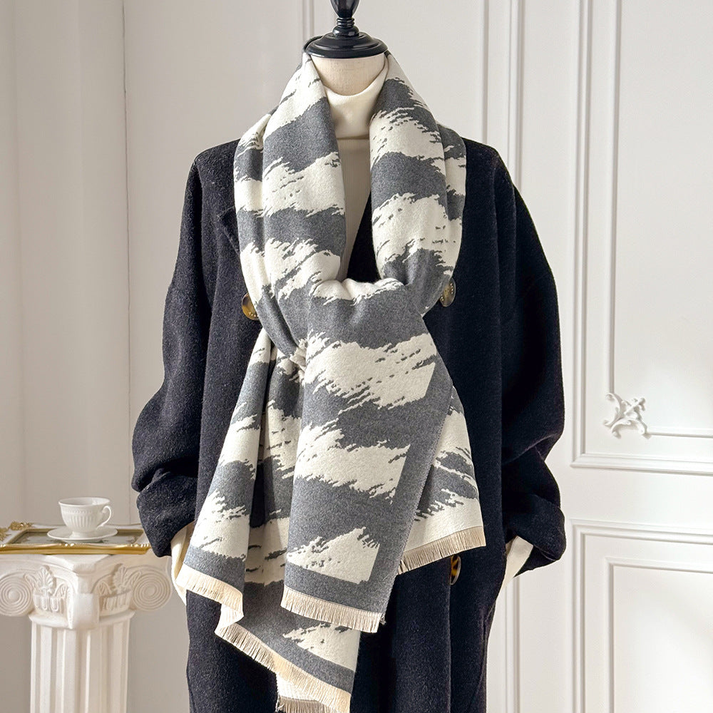 Brushstroke Stripe Fringed Blanket Scarf