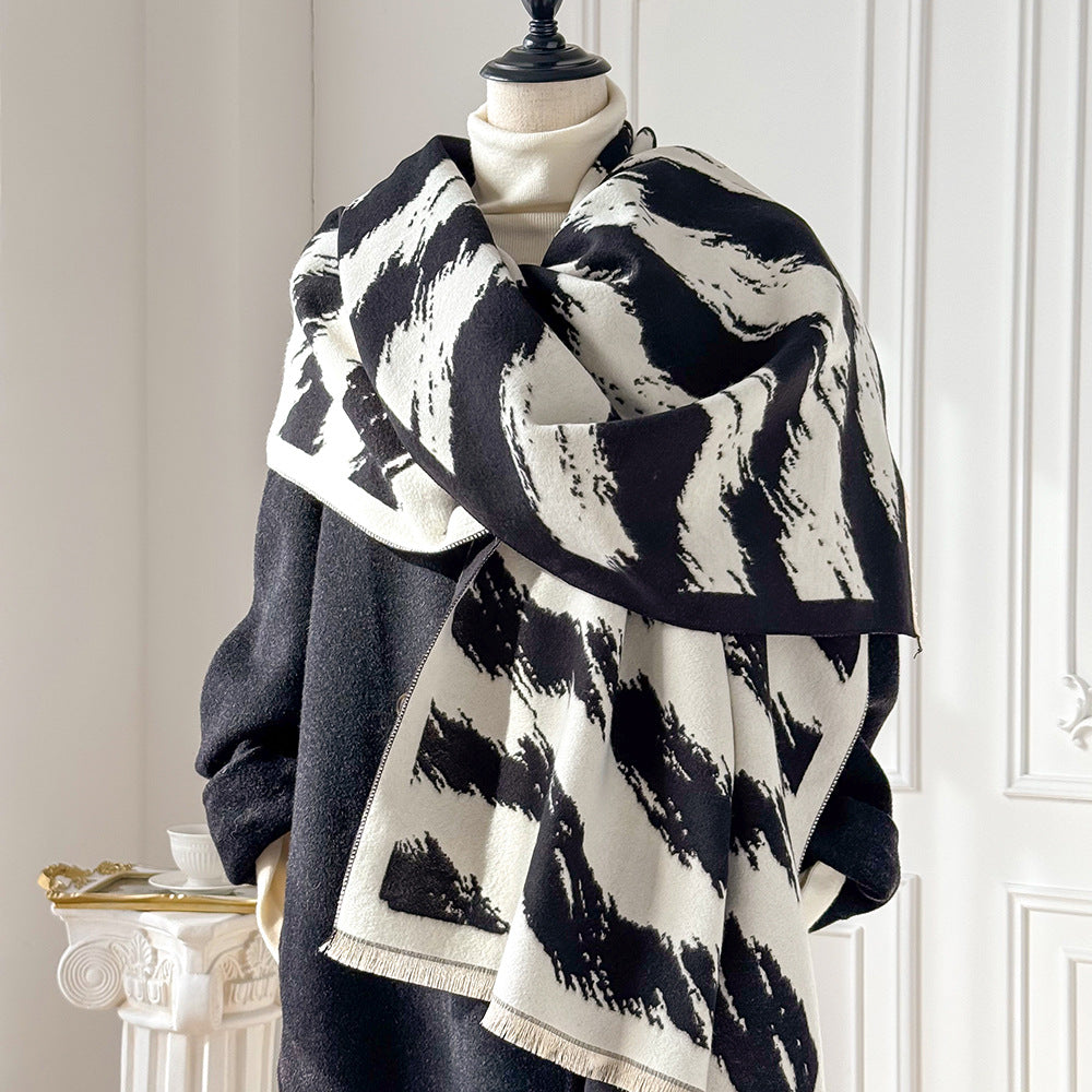 Brushstroke Stripe Fringed Blanket Scarf