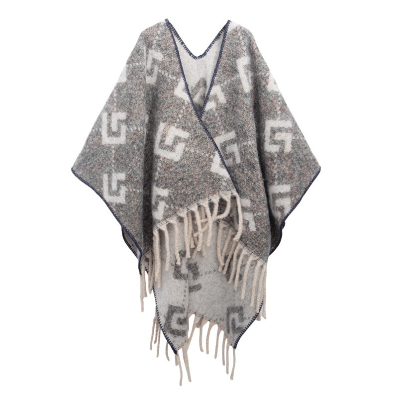 Fringed Jacquard Blanket Shawl Wrap Scarf