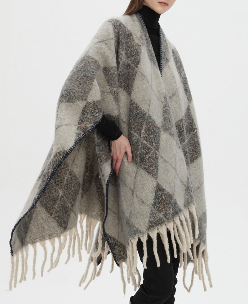 Fringed Jacquard Blanket Shawl Wrap Scarf