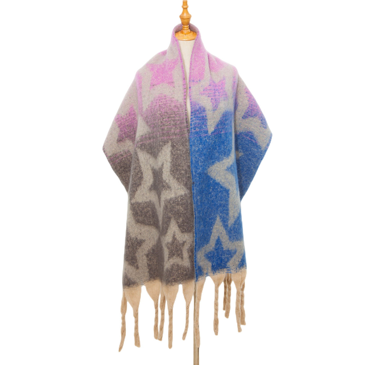 Star Print Fringe Blanket Scarf Wrap