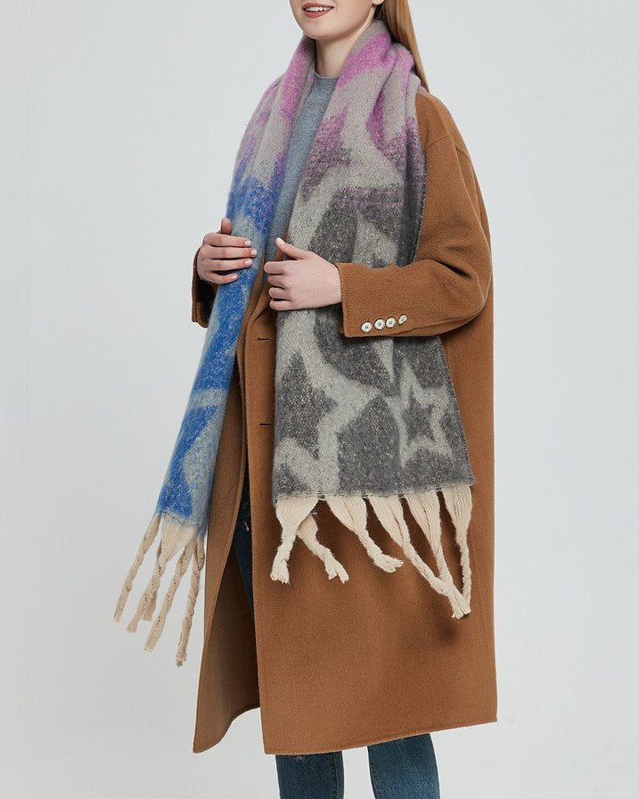 Star Print Fringe Blanket Scarf Wrap