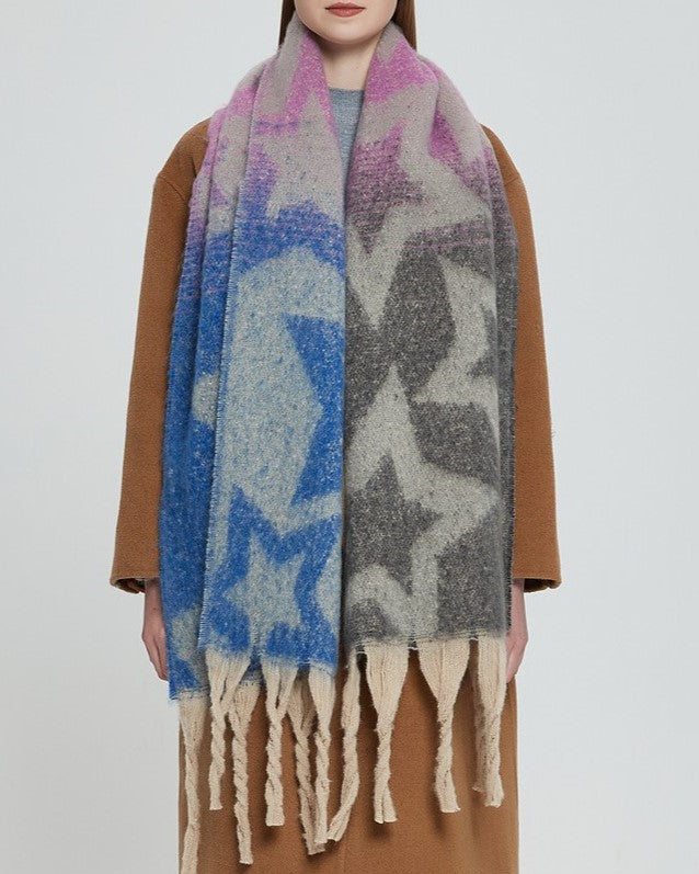 Star Print Fringe Blanket Scarf Wrap