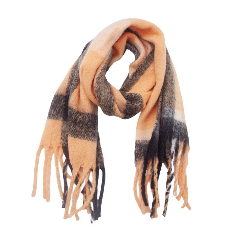 Bold Check Fringed Blanket Wrap Scarf