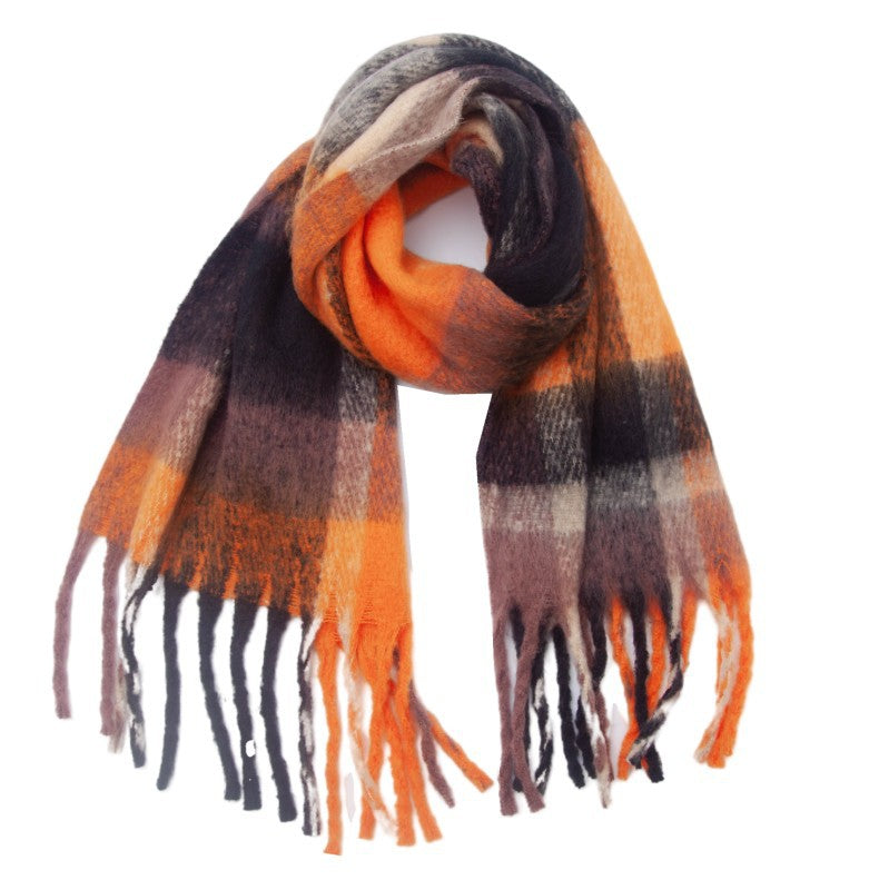 Bold Check Fringed Blanket Wrap Scarf