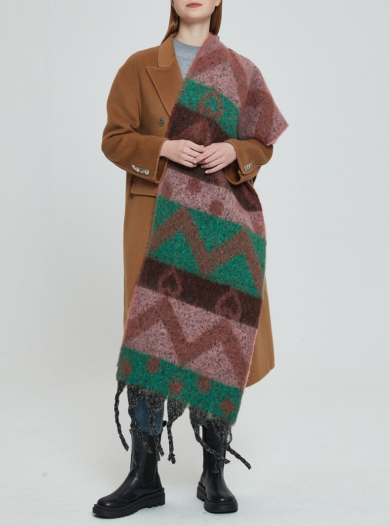 Geometric Colour Block Tassel Wrap Scarf