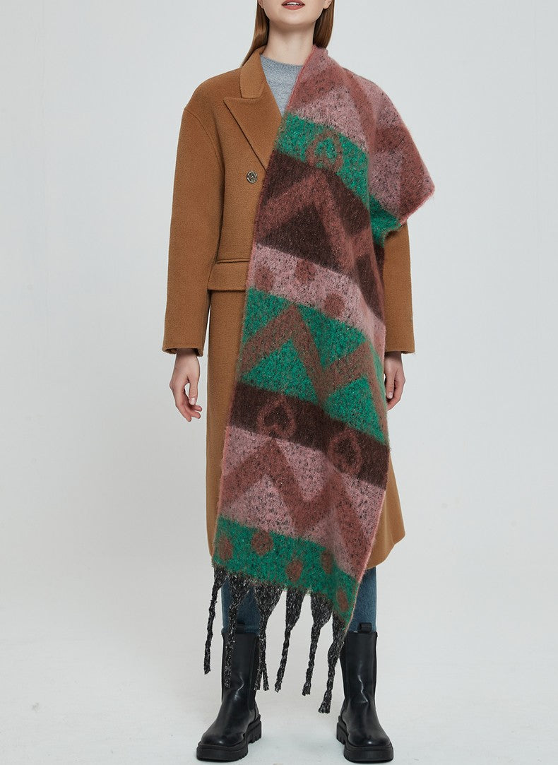 Geometric Colour Block Tassel Wrap Scarf