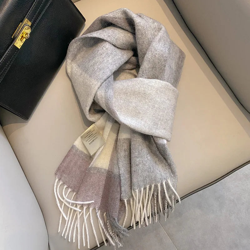 Women's wool plaid wrap scarf comfortable winter blanket accessory