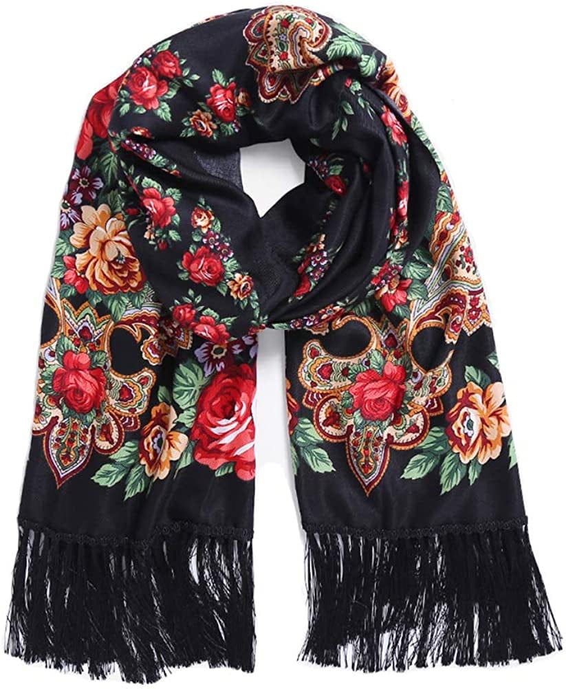 Traditional Tassel Exotic Wrap Printed Scarf for Women Warm Soft Large Long Rectangular Fashion Scarves